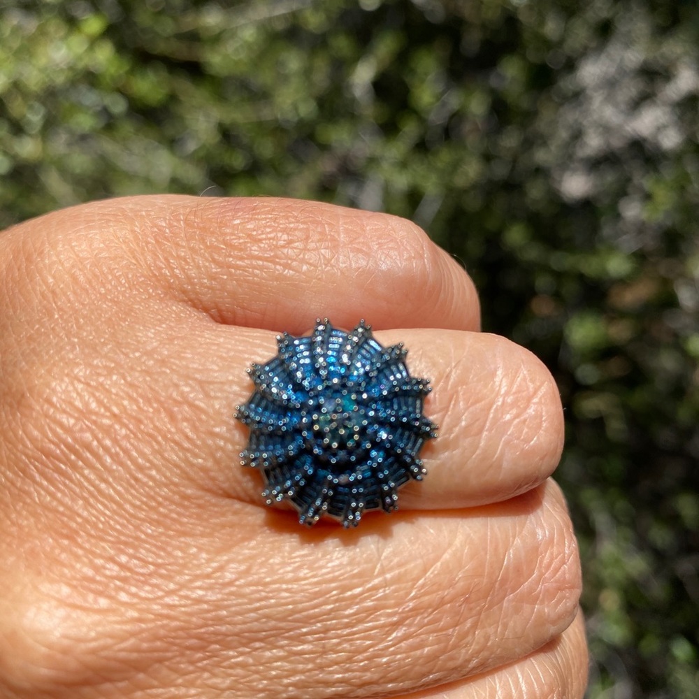 Blue Diamond Sunburst Ring
